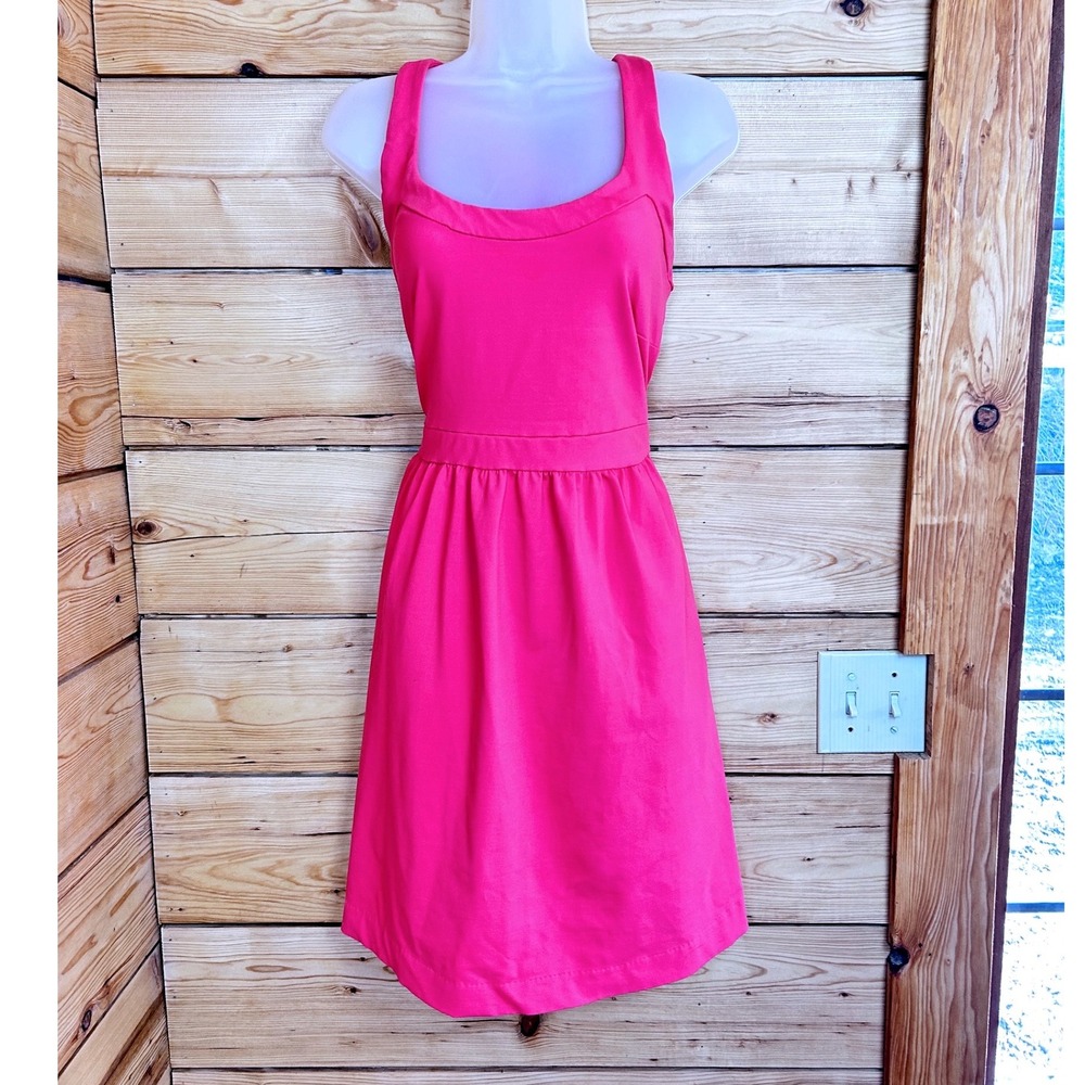 Cynthia Rowley Hot Pink Fit Flare Sleeveless Mini Dress Gold Zipper Large Coral